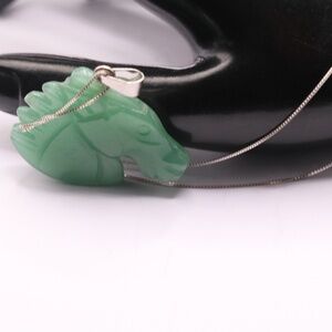 Natural  jade hand carved large horse pendant & Sterling Silver  chain